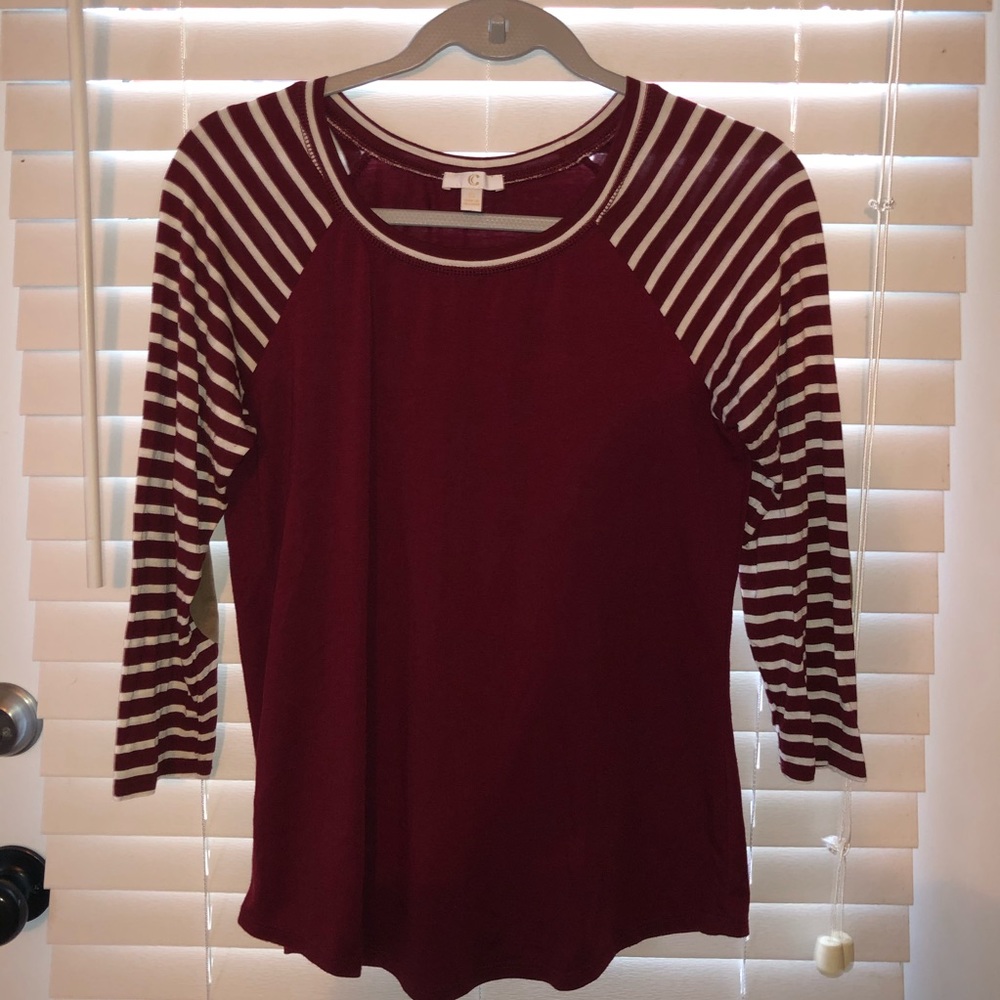 Red and White Striped Shirt with Suede Elbow